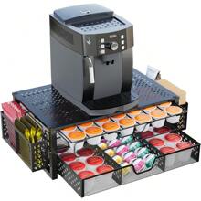 Simple Trending Coffee Pod Holder For K Cups, With 2 Tier Slidng Storage Drawer And Coffee Accessories Holder, 63 Large Or 80 Small Capsule Organizer, Black - 20"D x 10"W x 5.8"H - View 1