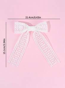 2 件装女童休闲网状蝴蝶结发夹白色蕾丝花朵蝴蝶结发夹带尾巴儿童幼儿优雅鳄鱼皮发夹青少年儿童礼物发饰 - 彩色 - 查看 4