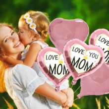 5 个玫瑰金母亲节气球（3 个爱你妈妈心形气球 + 2 个玫瑰金心形纯色气球），爱你妈妈母亲节快乐心形铝箔气球母亲节生日派对装饰