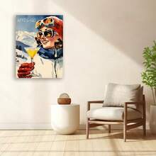 Framed [Vintage Retro Ski Painting Decor]  Canvas Poster Apres Ski Wall Art, Vintage Prints, Retro Ski Painting, Ideal Gift For Bedroom Living Room Corridor Wall Decoration Wall Decor