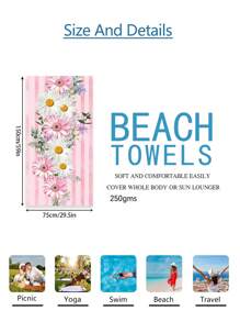 1pc Prachtige Bloemen Stranddeken, Extra Zachte Microvezel Extra Grote Strandhanddoek, Zeer Absorberende Badhanddoek, Geschikt Voor Reizen, Zwembad, Duiken, Surfen, Yoga, Kamperen, Verschillende Maten, Strandaccessoires Zomer, Vakantie