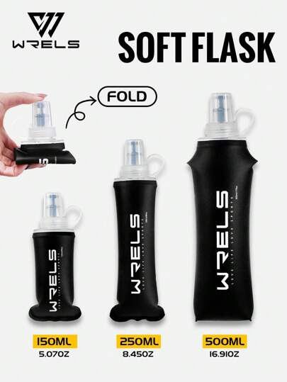 WRELS 1 件 150ml/250ml/500ml 可折叠便携式软水瓶，硅胶吹嘴，轻便，适合骑行、跑步、马拉松、徒步旅行、户外运动