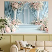 1 Piece Of Light Colored Floral Party Background Decoration, Brand New White Rose Multifunctional Polyester Background Decoration Hanging Cloth, 210 * 150/150 * 100/100 * 75cm, Very Suitable For Elegant Parties, Birthday Parties, Weddings, Home Decoration, Photography Background Decoration Products, No Power Supply Required