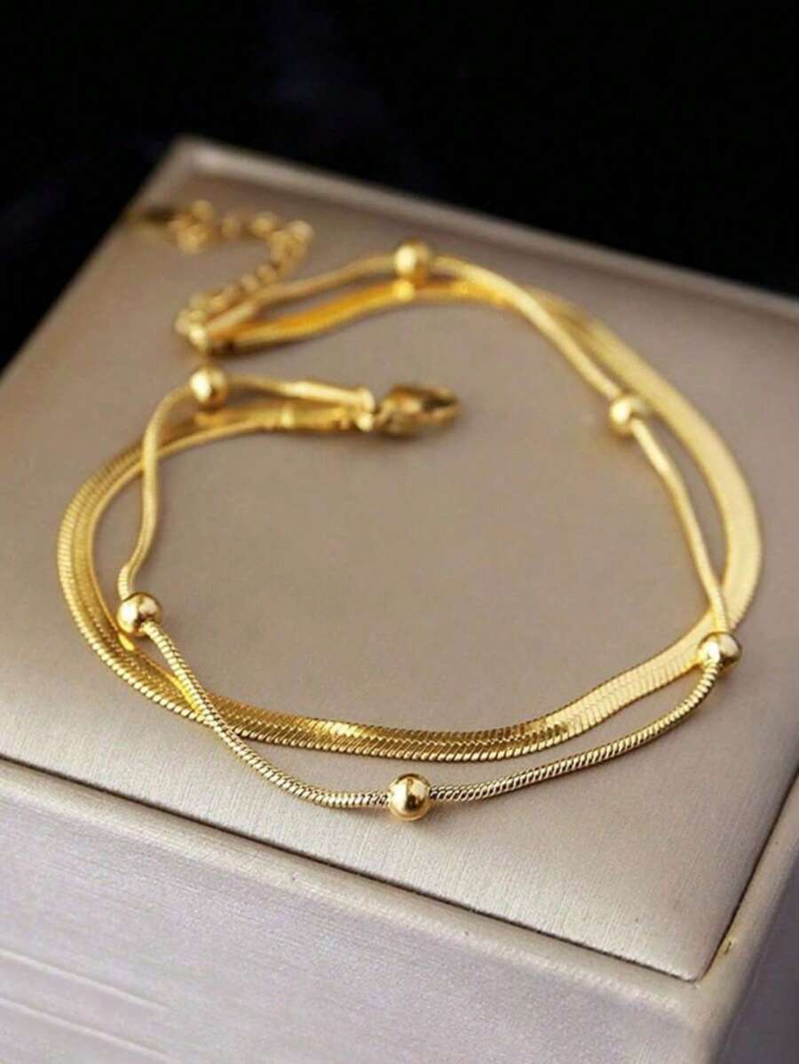 1件金属脚链双层腕套，女孩新款防水首饰礼品派对 - 均碼 - 查看 1