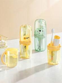 便携式牙刷架和收纳盒套装 - 带防尘罩的卡通旅行杯，适合男孩、女孩、家庭、露营、学校的可爱浴室收纳 - 彩色 - 查看 9