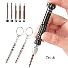 3 Pieces Portable Home Repair Tool Kit, 5-In-1 Multi-Function Mini Screwdriver Set (T6 Torx, T5, 1.5, -2.0, Star 0.8) And 3-In-1 Keychain Screwdriver Set, Suitable For Phones, Glasses, Electronics, Watches, Laptops, Jewelry