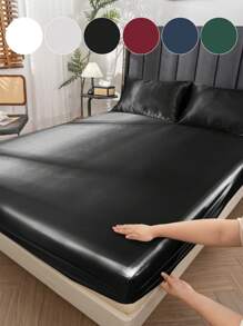 1件缎面床笠，床上用品，床垫罩，纯色床罩，时尚丝滑平纹床罩，带防尘褶边，适用于卧室家居纺织品，高品质深口袋丝绸，光滑丝滑，完美适配单人床、双人床、大号床、特大号床，适用于卧室、酒店，可机洗 - 黑色 - 查看 1