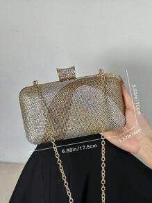 1PC Glitter Bling, ShinyGlamorous, Elegant, ExquisiteRhinestone DecorBoxBag Glamorous Handbag, Evening Bag For Party Girl, Woman, For Female Perfect ForParty, Wedding, Prom, Dinner/Banquet, Best Gift For Women, PerfectFor Party Wedding Prom Dinner/Banquet, Matching With Holiday Party Dress Evening Dress & Sequin DressPerfectly Matching With New YearsOutfit, Tready Party Bags, Perfect ForParty, Wedding, Prom, Dinner/Banquet^ - Gold - View 3