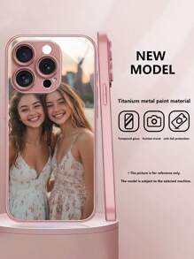 1 pieza Funda de teléfono de vidrio rosa personalizable con foto de familia/pareja/niño/mascota compatible con 16/16 Pro/16 Plus/16 Pro Max y otros modelos