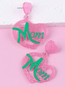 1 Pair Minimalist Mother's Day Pink Hollow Heart Acrylic Earrings, Creative Design For Women