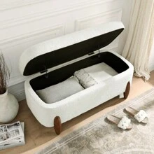 Ottoman Bench With Storage And Seat Cushion Made Of Looped Gauze Material Suitable For Bedrooms Living Rooms And Entrance Passages-BEIGE 42.5"*20.5"*18.5" - 米色如圖 - 查看 2