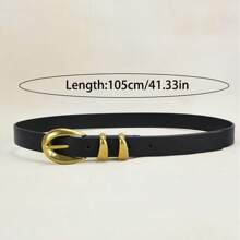 1 件新品女士时尚复古金扣腰带，百搭配饰 - 黑色 - 查看 3