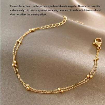 1pc Girl Layered Lucky Bead Pearl Anklet, Fashionable & Luxurious Multi-Chain Metal Anklet, Suitable For Daily/Party/Travel Wear(The Number Of Beads Is Random)