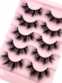 5 Pairs 9D Thick Natural Curly Lashes, Dense & Dramatic Faux Mink Lashes Look, Natural Style Reusable Curling Lengthening Lashes For Makeup