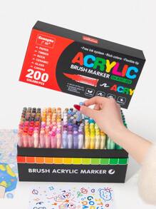 200colors 1set Straight Liquid Acrylic Colour Markers, Water-Based Brush Tip Markers For Rock, Wood, Fabric, Plastic, DIY Crafts – Fine Point Acrylic Markers For Office, Study & Art Supplies –Ideal For Gift