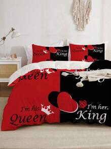 3 件/套字母图案羽绒被套套装（1 个羽绒被套和 2 个枕套）现代布艺家居床上用品套装，适合所有季节