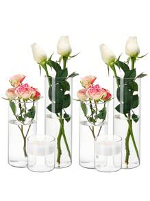 Juego de 6/3/1 pieza de jarrones de vidrio para flores, jarrones altos y claros para centros de mesa, decoraciones de boda, portavelas flotantes de 3 diámetros diferentes, jarrones modernos y sencillos para cenas formales y decoración del hogar