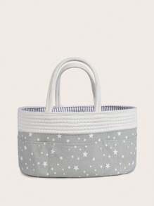 1pc Dark Grey Star Braided Mommy Diaper Tote Organizer Basket - Dark Grey - View 8