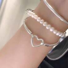 925纯银珍珠系列蛇骨手链，适合原创DIY手链，女士生日婚礼时尚珠宝礼物 - 銀色 - 查看 4