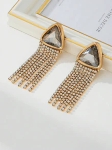 1 件欧美复古夸张流苏不对称优雅长款吊坠耳环