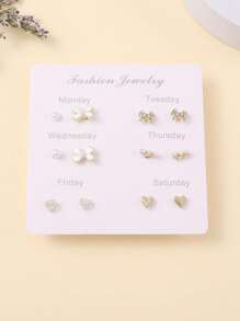 6pcs/Set Petite Unique Design Sweet Style Earrings, Gift For Girlfriends - Multicolor - View 3
