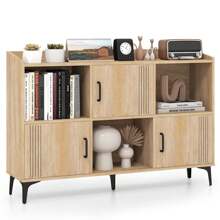 Sideboard Storage Cabinet Bookcase With 3 Doors & Open Compartments - 卡其色 - 查看 1