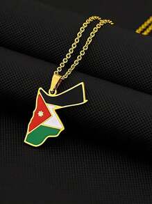 1pc Map Flag Stainless Steel Pendant Necklace, Vintage Travel Flag Necklace For Men And Women Couple Necklace