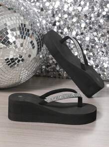 Sandalias de tiras finas para mujer, nuevas chanclas con cuña de plataforma gruesa de moda de verano, chanclas con suela antideslizante y gruesa para la playa, sandalias con tira en T y cuña de tacón alto, adecuadas para exteriores, playa y boda