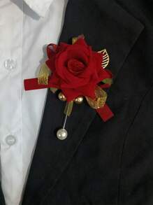 天鹅绒玫瑰花胸针，逼真的翻领花，适合活动、会议、婚礼、招待会 - 彩色 - 查看 6