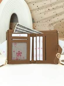 MINGYOU Women Short Snap Wallet PU Leather Soft Multi-Function Fashion Casual Card Holder Zipper Simple Student Coin Purse Minimalist Stylish Portable Wallet Purse Wallet Mini Wallet Small Wallet - Brown - View 9