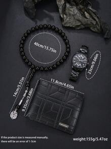 3 pièces/set Montre classique casual discrète à la mode, perles, portefeuille - cadeau parfait pour le père, le mari, le petit ami pour exprimer l'amour et les soins, chérir des moments merveilleux