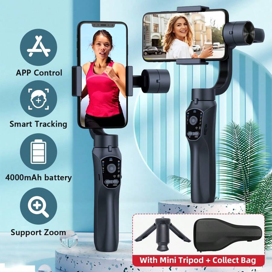 F10 Pro Con Mini Trípode-bolsa, Estabilizador Para Smartphone De Mano De 3 Ejes Para Teléfonos Android, Iphone, Vlog, Video Antigolpes Y Grabación - Blanco y Negro - Ver 1