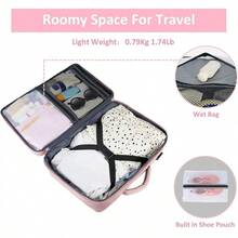 Mochila de Viaje 10 kg Avion 35L Grande Impermeable para Hombre y Mujer, Compartimento Laptop 15.6 pulgadas, Puerto USB Integrado, Maleta Mano Funcional, Práctica Equipaje Cabinas, Negro - Rosa - Ver 7