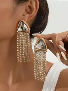 1 件欧美复古夸张流苏不对称优雅长款吊坠耳环