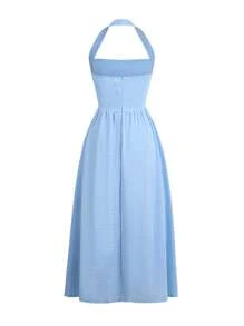 Ladies' Spring And Summer Vacation, Dating, Music Festival, Mother's Day, Easter, Hanging Neck, Elegant Long Dress - Màu xanh lam - Xem 4