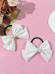 2 件套白色可爱百搭刺绣蕾丝蝴蝶结发圈，适合通勤、节日聚会、生日派对、购物、旅游摄影等任何场合，是送给好朋友的绝佳礼物