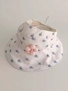 1pc Baby Sun Hat, Girls' Large Brim Sweet Sunscreen Cap, Summer Children Sun Protection Hat