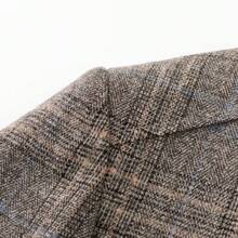 男士春秋立领束腰夹克，休闲条纹商务西装外套，时尚男装 - 卡其色 - 查看 4