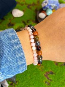 1pc/Natural Tiger Eye Stone And Wood Beads Beaded Bracelet Bohemian Style Wealth Symbol Abundance And Prosperity Day Men Women Life And Nature Balance Jewelry Suitable For All Seasons Daily Wear - Multicolor - View 6