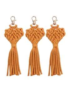 3pcs Heart-Shaped Pendant Keychains For Women Handmade Macrame Key Chains Rings Cute Car Keyring Wedding Accessories Gift - Multicolor - View 7