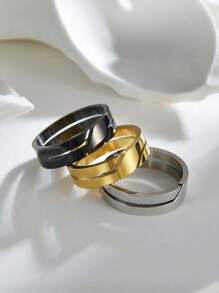 1pc Stainless Steel Hollow Electroplated Couples Ring, Anniversary & Wedding Gift