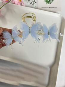 [节日配饰] 优雅蝴蝶发夹，镶有水钻和珠子 - 灵感来自 Y2K，美人鱼风格女士发夹 - 非常适合婚礼、浴室发饰 - 彩色 - 查看 14