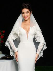 1 pieza Velo de novia de 45 pulgadas (115 cm) de longitud con 2 niveles y peine de metal, adecuado para boda y fiesta, blanco/marfil - Multicolor - Ver 4