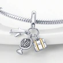 1 pieza Dije colgante de plata de ley 925 con diseños de globo, avión y maleta, apto para pulseras, brazaletes, collares y cuentas originales para hacer joyas DIY como regalo
