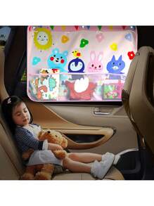 Parasol magnético de doble capa para ventanas laterales del coche, disponible en versión de oscurecimiento total y parcial, cortina para ventana del coche con bolsillos de almacenamiento y ventosas, cortinas de coche con diseños lindos para protección contra el calor/UV, parasol de coche de doble capa para ventanas laterales - Rosa - Ver 10