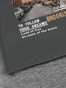 Tween Boy Scenic Print Round Neck Short Sleeve T-Shirt And Shorts Set - Dark Grey - View 4