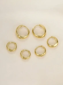 女士金环耳环 3 对装 粗金环耳环 镀金防过敏小环耳环 微金时尚粗环耳环 可叠戴 可多次穿孔 - 彩色 - 查看 3