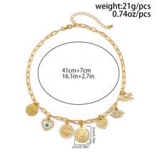 1 件复古多元素设计金属几何方形和圆形吊坠流苏项链，女士时尚巴洛克仿珍珠太阳爱眼吊坠颈链