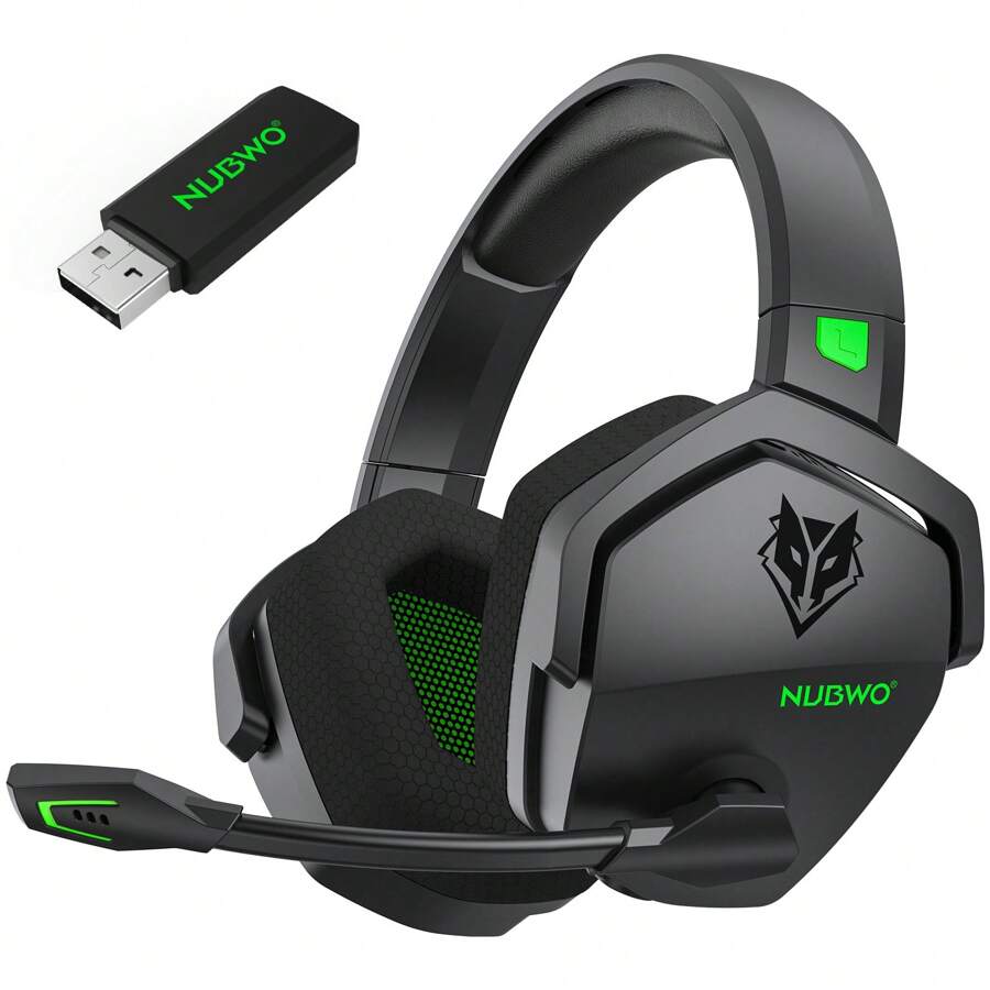 NUBWO G06 双无线游戏耳机带麦克风,适用于 PlayStation5、PS4、PC - 23ms 低延迟音频 - 100 小时播放时间 - 50 毫米驱动器(黑红色)适用于 Apple 手机、iPad、笔记本电脑、适用于 IOS、Android 用户,可作为家庭、朋友、母亲、儿童、生日、春季、夏季、男朋友、女朋友、节日的礼物,带麦克风 - 黑綠色 - 查看 1