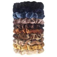 10 件装女士纯色天鹅绒柔软发圈弹性发圈，高品质时尚发圈，适合秋冬季 - 彩色 - 查看 12